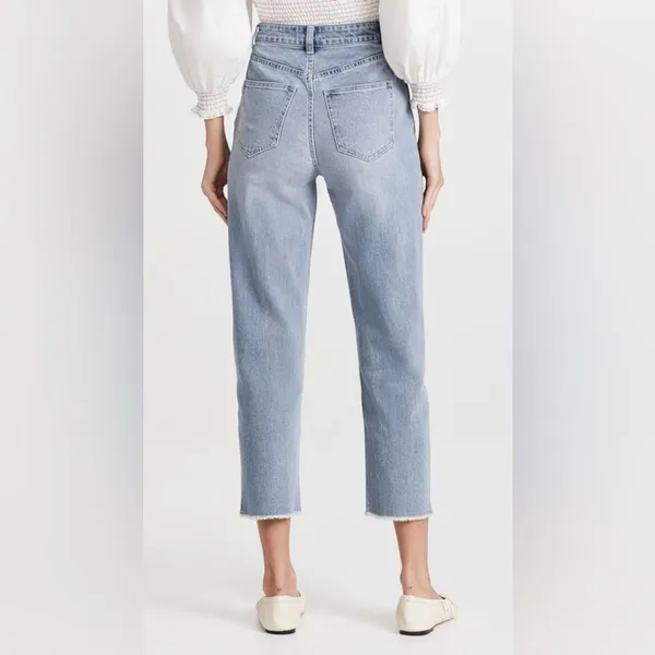 Something Navy Womens Jeans Blue Denim Straight Hi Rise Medium Wash Stretch 8 - Image 4