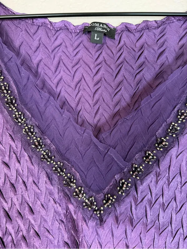 Komarov Beaded Neck Chiffon Charmeuse Midi Dress Purple Large NEW $335 - Image 7