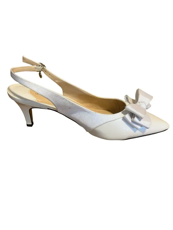 J. Renee White Faux Leather & Cloth Sling Back Kitten Heel Shoes (11w) - Image 9