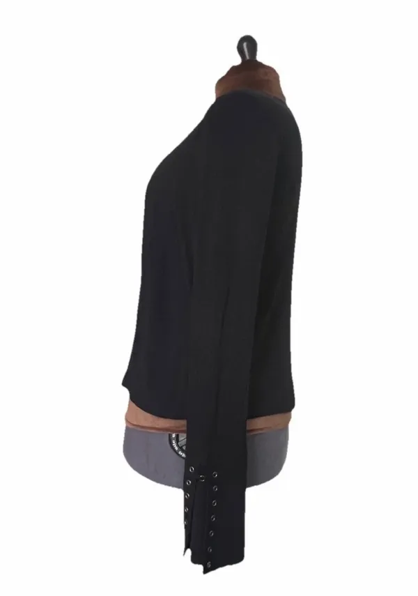 Free People Jump to The Beat Sz M Black Blouse Bell Sleeve Boho Grunge Top Lace Up - Image 3