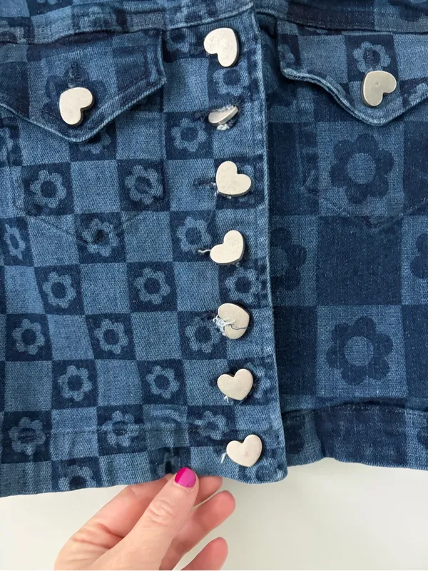Jaded London Flower Checkered Print Short Sleeve Cropped Y2K 90s Button Down Top - Image 6