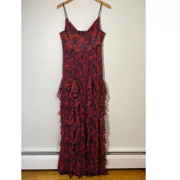 Cinq A Sept Stargazer Lilies Glenda Gown Size‎ 8 Red Floral Maxi Dress - Image 7