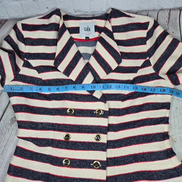Cabi 5094 Cruise Striped Blazer Jacket 6‎ Navy Cream Red Gold Buttons - Image 8