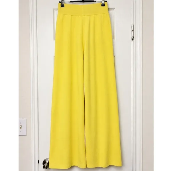 RIVIR Yellow High Rise Wide Leg Pull On Knit Pants Stretch Size Small - Image 3