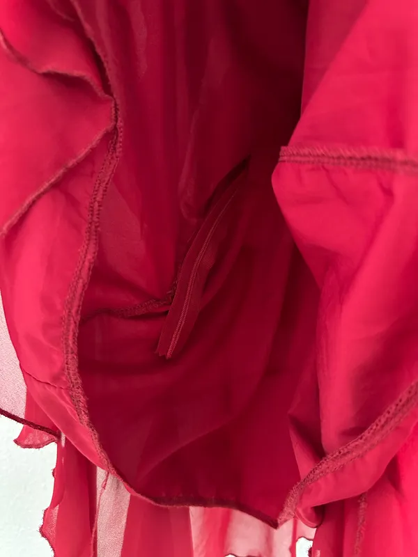 red ruffled ruched flowy salsa emoji asymmetrical dress - Image 8