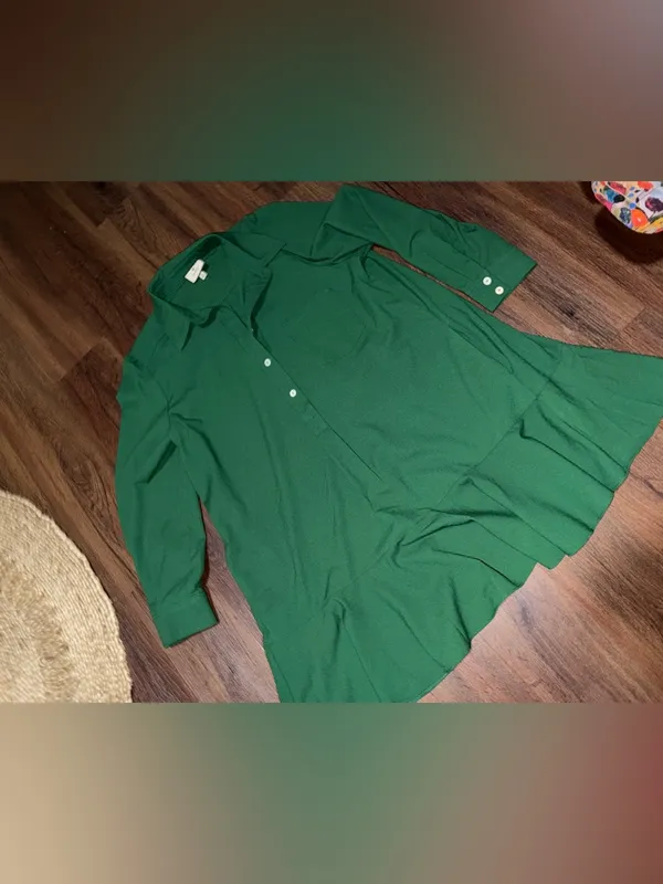 Tuckernuck green Crepe Callahan Shirt Dress long sleeve ruffle spring party $200 - Image 5