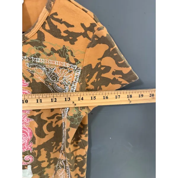 Faded Glory Vintage Orange Camo Graphic Tee Free Spirit‎ Crest Y2K Grunge M - Image 6