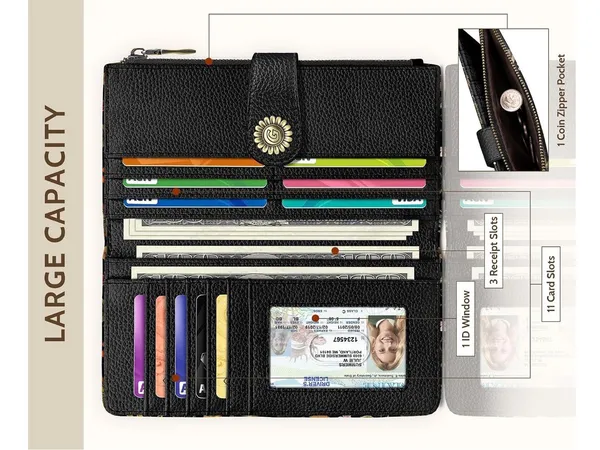 Floral Mushroom Black Leather Phone Wallet with Snap Closure - Image 2