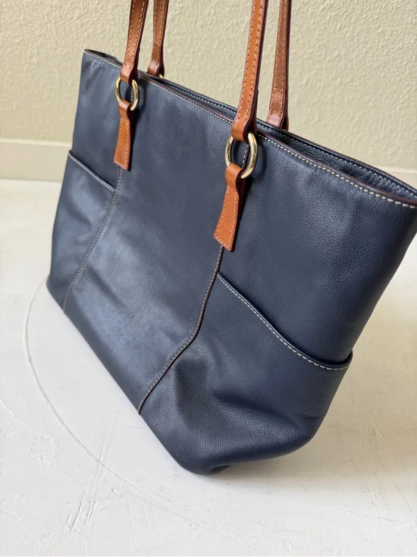 Dooney & Bourke Navy Blue Leather Lexington Shopper Tote Shoulder Bag - Image 9