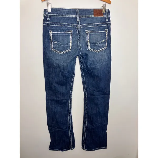 BKE Payton Bootcut Jeans Womens 28R Blue Excellent Contrast Stitch Distressed - Image 5