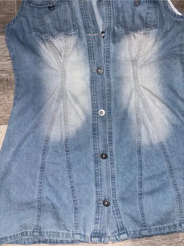 Y2K Denim Mini Dress Sleeveless Button Front Small - Image 4