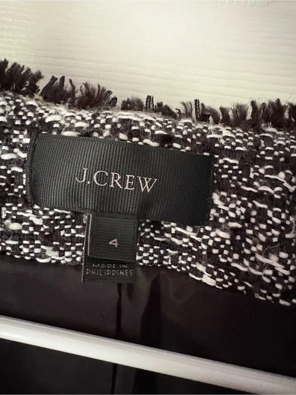 J. Crew Tweed Moto Jacket Fringe Hem zip 9% wool size 4 - Image 4