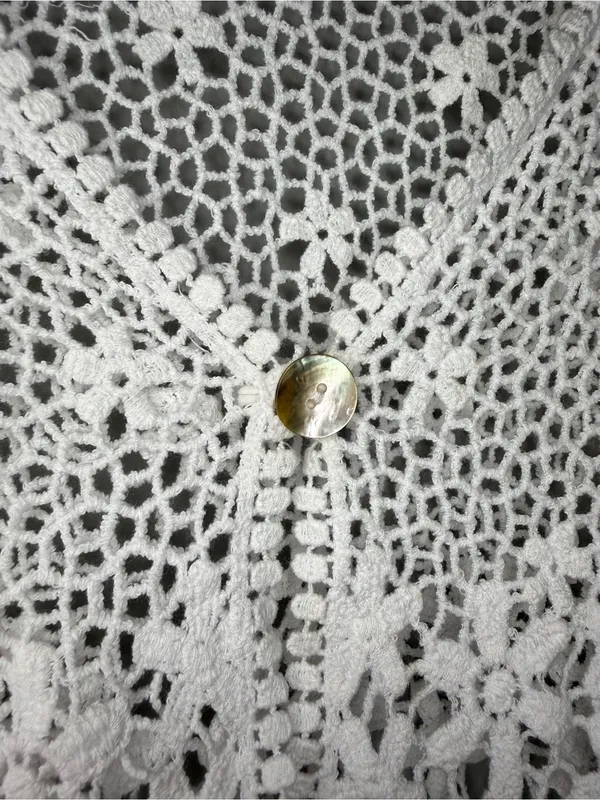 Vintage White Crochet Lace Cotton Cardigan Cover Up Women's XL Boho Cottagecore - Image 7