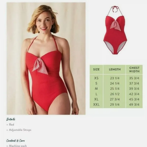 Matilda Jane Swimsuit Red Preppy One Piece Bathing‎ Suit Sz M Vacation Beach - Image 2