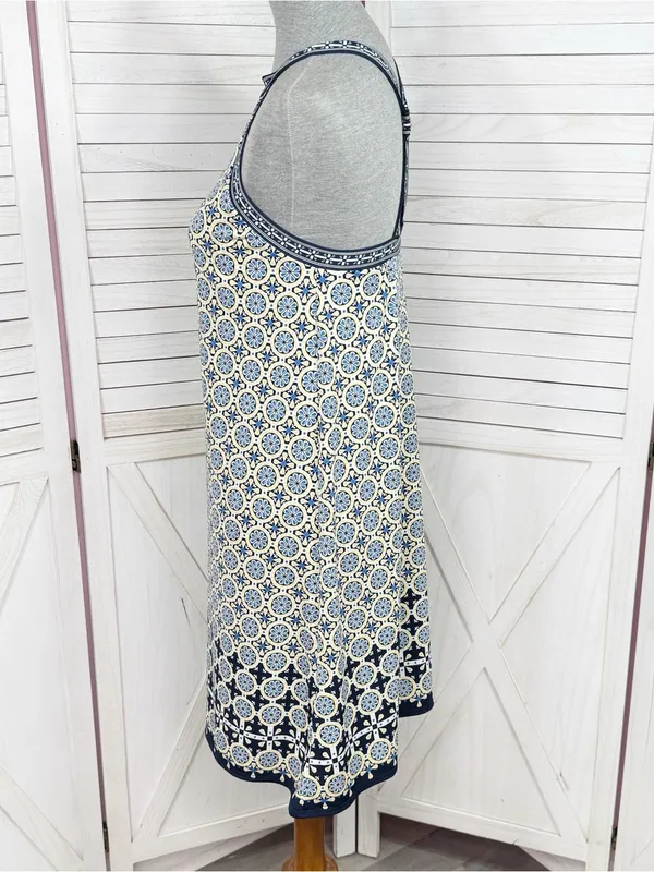 Max Studio‎ Geometric Medallion Print Halter Shift Dress Yellow Blue Medium - Image 2