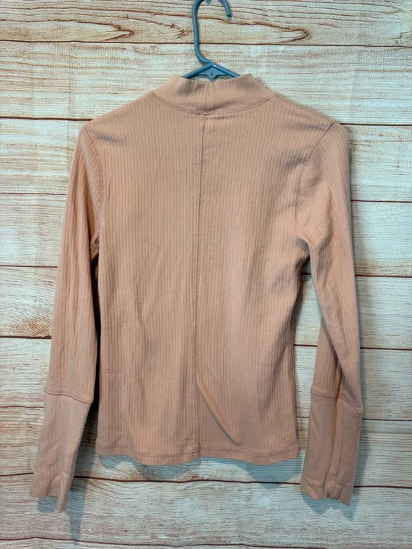 Free People Ribbed Mock Neck Long Sleeve Top - Blush Pink - Image 2