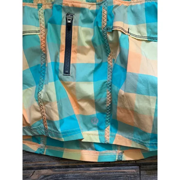 Lululemon Leader of the Track Plaid Pleated Skirt Size 4 Yellow Teal Lined Skort - Image 9