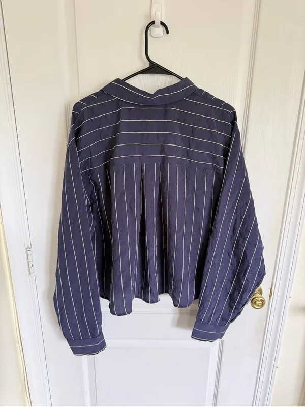 Anthropologie Maeve NEW Pinstripe Silken Button Down Crop Top - Image 6