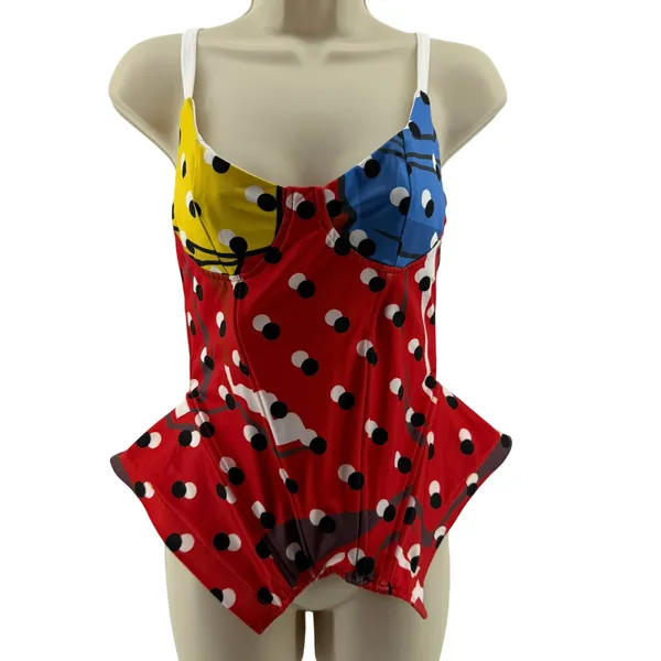 Shaquita Garcia Red Contrast Polka Dot Print Spaghetti Strap Sleeveless Top S - Image 2