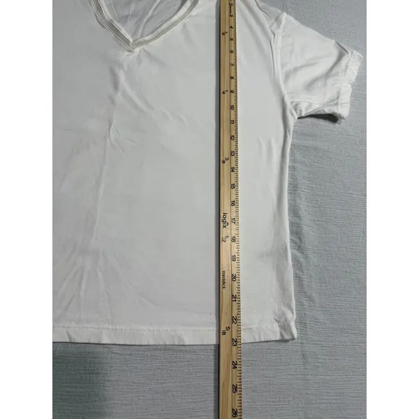 Felina Women's White V-Neck Mesh Trim Cotton Short Sleeve T-Shirt C8242 Size M - Image 8
