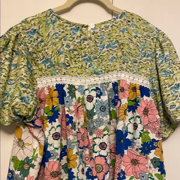 Blue and Pink Boxy Bib Collar Blouse - Image 6