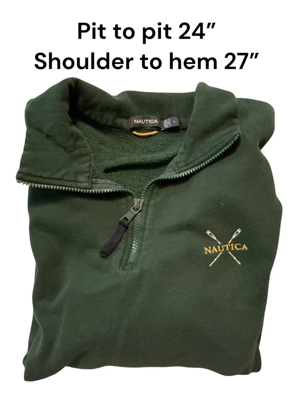 Nautica Men's Forest Green 1/4 Zip Fleece Sweatshirt Pullover - Size Large - Image 3