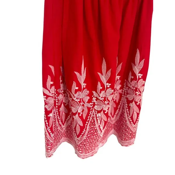 Kindred Anthropologie Dress Small‎ Red Embroidery Tassel Peasant Boho Scallop - Image 3