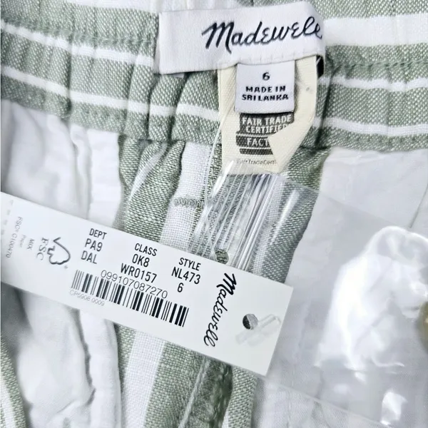 Madewell NWT The Tailored‎ Tapered Pant in Striped Linen-Blend Green White 6 - Image 5