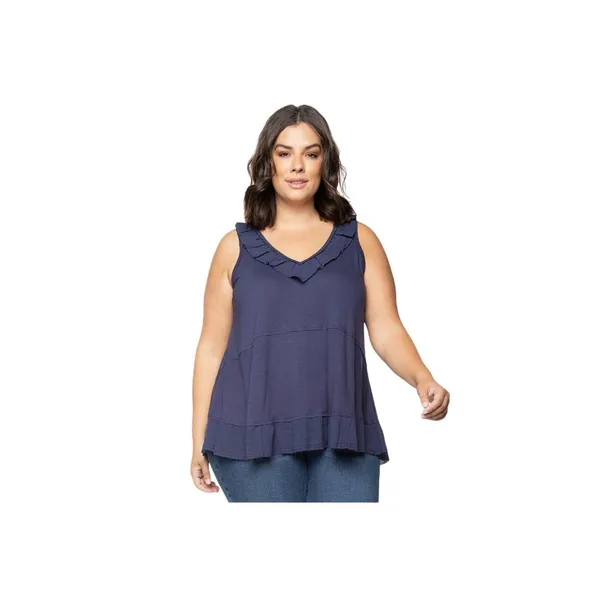 Black Tape Womens Trendy Plus Size Ruffled Babydoll Tank Top Navy Blue 1X - Image 6