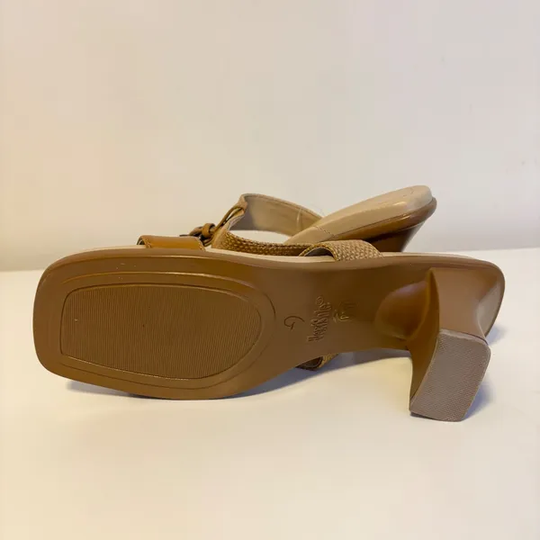 Flexisole Y2K Faux Leather Slip On Open Toe Pump Heels Tan Womens Shoe Size 8.5 - Image 5