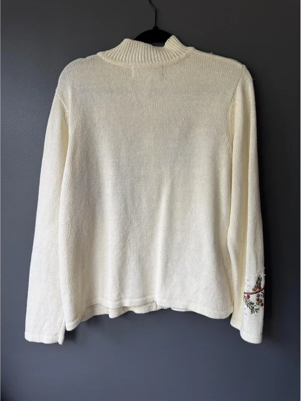 Heirloom Collectibles Christmas Collection XL Cream Knit Cardigan with Cardinal/ - Image 2
