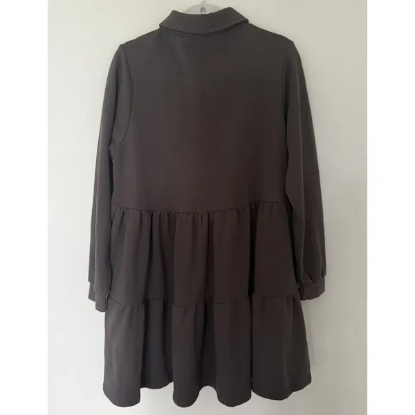 Natural Life Sylvan Sweatshirt Dress Charcoal Tiered Button Down Long Sleeve L - Image 3