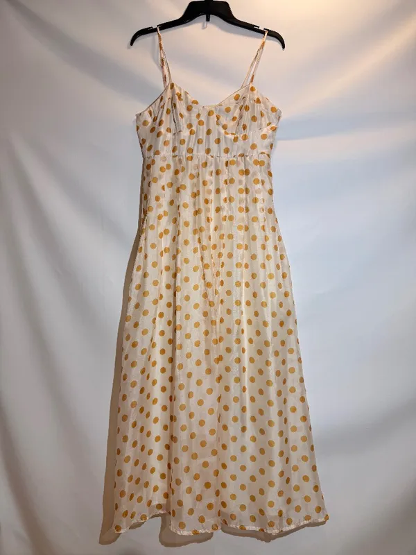En Saison Ava Gold Polka Dot Ruffle Puff Sleeve Midi Dress Size Medium - Image 2