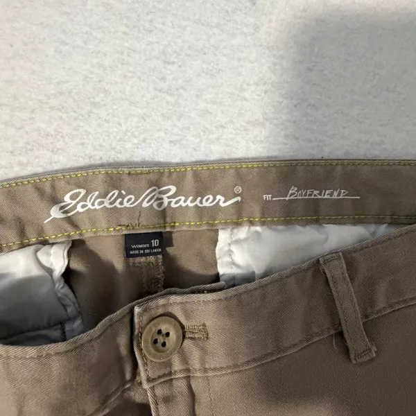 Eddie Bauer Women 10 Boyfriend Chino Pants Tan Khaki Straight Leg Cotton Stretch - Image 3