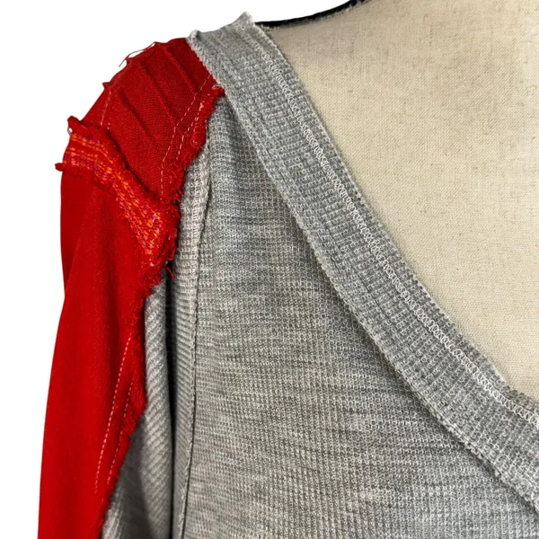 Free People Large Thermal Top We the Free Stretch V-Neck Embroidered Dolman Gray - Image 2