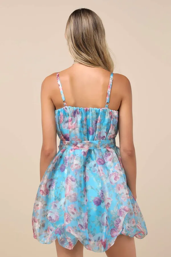 Lulus Bountiful Poise Floral Organza Bubble-Hem Mini Dress - Image 3
