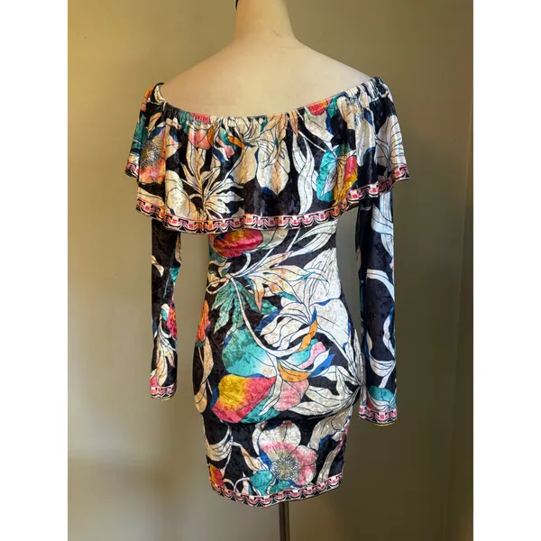 Flying Tomato Velvet Floral Off Shoulder Ruffle Mini Dress Y2K resort‎ sexy boho - Image 6