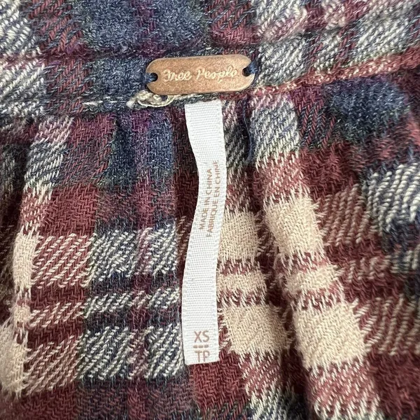 Free People Sz XS Button Front Shirt Northern Bound Plaid Flannel Onyx Oversized - Image 5