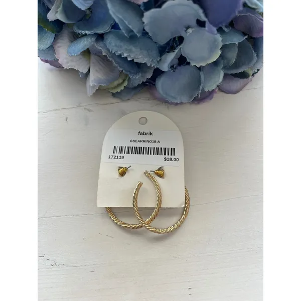 Fab'rik Gold Hoop Earrings Twisted Rope Design‎ Fashion Jewelry - Image 3