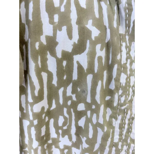 MIRTH‎ Olive Block Print Cotton Midi Dress Kantha Stitch Integrated Belt L - Image 14