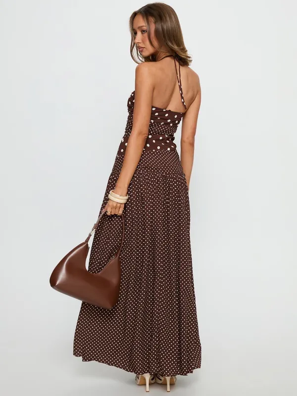 Princess Polly Marguerite halter maxi dress Brown Polka Dot - Image 2