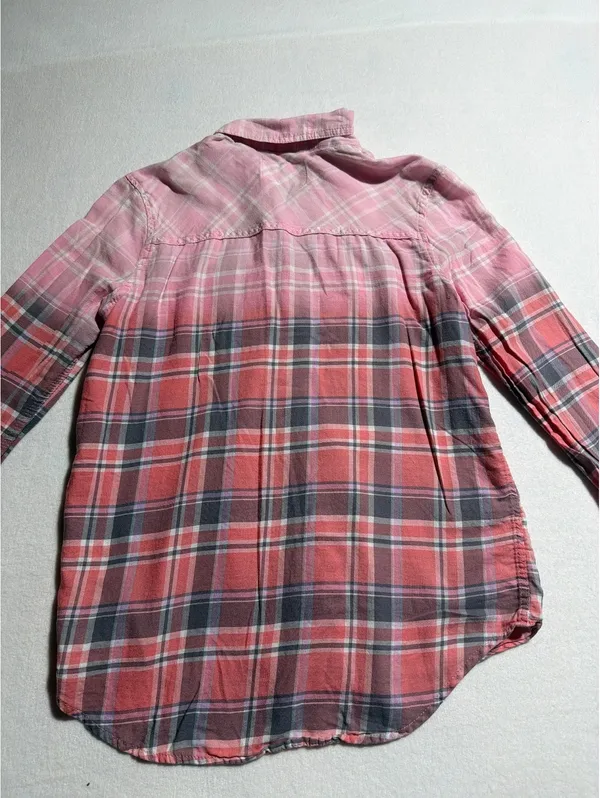 Aeropostale Women's Medium Pink and Coral Plaid Button-Up Shirt - Image 7