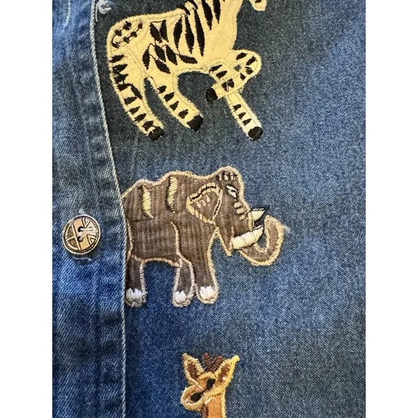 Keren Hart Denim Shirt Women‎ Size Small Embroidered Long Sleeve Safari Read - Image 7