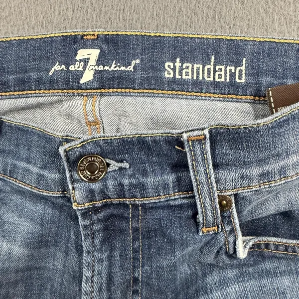 7 For All Mankind Standard Jeans Womens 31 Blue Straight Denim Stretch Raw Hem - Image 4