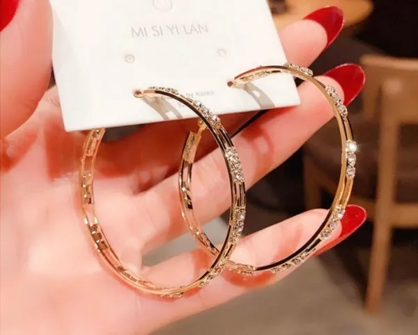 18K Gold Plated CZ Diamond Gold Hoop Earrings for Women - Image 3