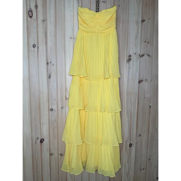 NWT Lulus Seriously Sensational Yellow Strapless Tiered Maxi Dress Banquet XXS - Image 2
