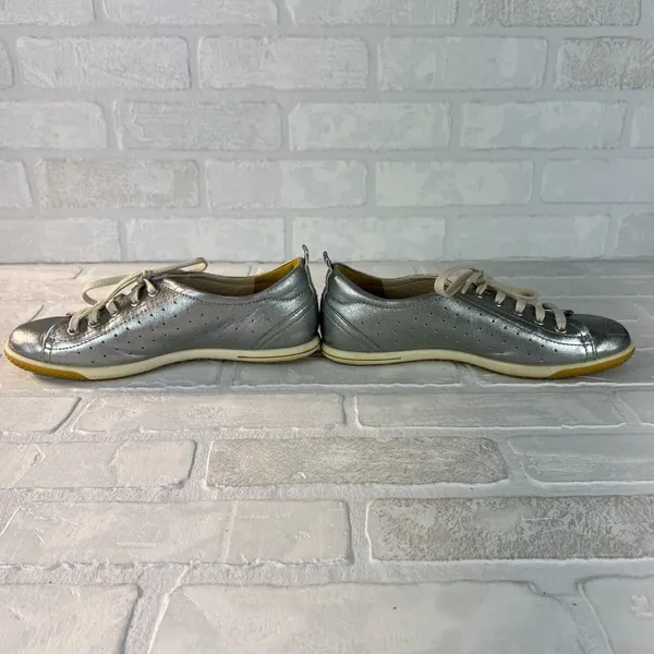 Ecco Sneakers Womens‎ 38 Metallic Silver Leather Lace Up 7 7.5 - Image 8