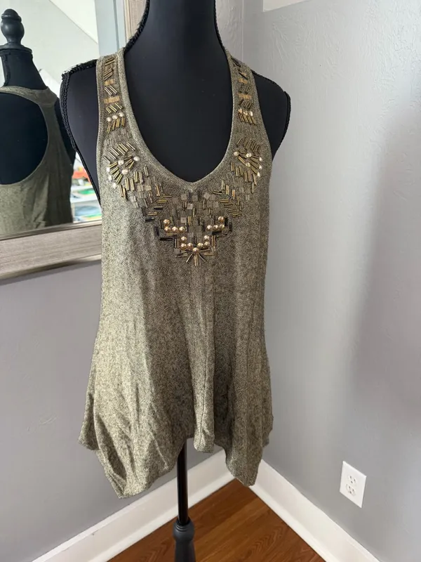 VTG Cache Beaded Y2K Boho Handkerchief Knit Tank Top Size XS. - Image 2