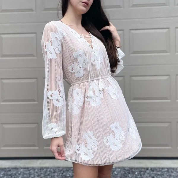 Lovers + Friends White Lace Sheer Illusion Bridal Mini Dress Medium - Image 5