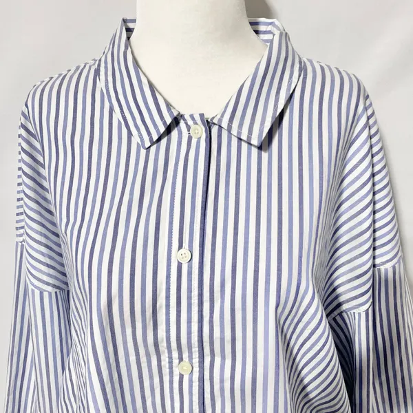 New Everlane 100% Cotton The Woven PJ Button Down Top Blue Stripe Size XL - Image 6
